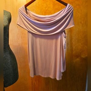 X-small Lisa Rinna  dusty pink cold shoulder top with cowl neck